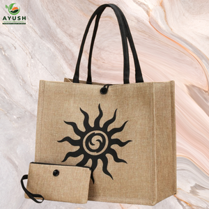 กระเป๋าช้อปปิ้งพิมพ์โลโก้ ทำจากวัสดุปอกระเจาและผ้าฝ้ายธรรมชาติ สำหรับตลาดและห้างสรรพสินค้า - Product Image 2