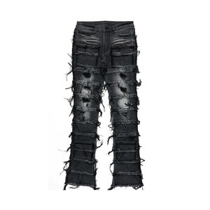 Pantalones Joggers Apilados Desgastados, Pantalones Acampanados para Hombre, Logotipo Personalizado, Cintura Media, Estilo Urbano, Invierno, Poliéster/Algodón, Transpirables, Resistentes al Viento - Product Image 2