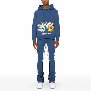 Sudadera con capucha y pantalones acampanados con estampado DTG personalizado para hombre, chándal, conjunto informal de 2 piezas, ropa de calle de moda - Product Image 1