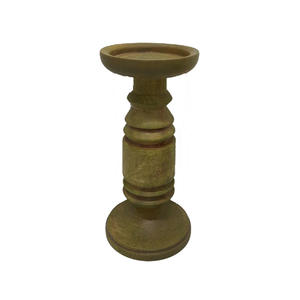 Bougie en bois classique support de pilier marron fini pour la maison et la décoration d'éclairage de table de noël en vrac fait à la main - Product Image 2