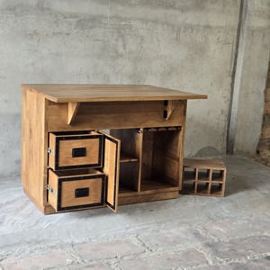 Îlot de cuisine en bois de manguier massif Nexa avec unité de rangement |   Armoire industrielle moderne 5 tiroirs 2 étagères Cadre en métal noir |   Personnalisé - Product Image 4