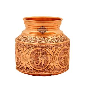 Lámpara de Aceite Espiritual Lota de Cobre Puro Hecha a Mano con Diseño Om Swasthik Shree y Accesorio para Puja - Product Image 2