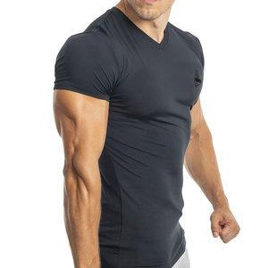 Camiseta de algodón con cuello en V para hombre, ropa de gimnasio, camisetas deportivas de verano en blanco, al por mayor camisetas personalizadas, camisetas de Fitness a granel - Product Image 1