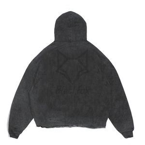 Vente en gros de pull à capuche surdimensionné délavé à l'acide pour hommes, coupe hivernale, sans ourlet, style vintage, polaire à motif solide et lourd - Product Image 4