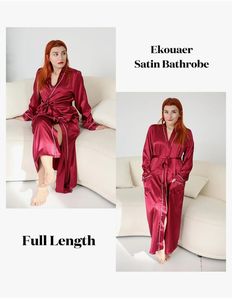 Ekouaer Women's Soft Lightweight Full Sleepwear Long Sleeve Satin Bathrobe Natural Floor-Length <b>Bridesmaid</b> Casual <b>Dresses</b> - Product Image 3