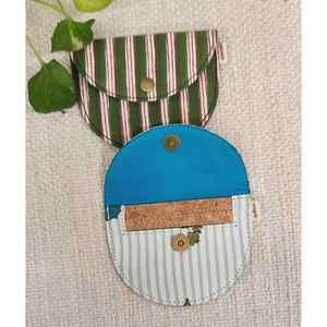 Juego de 2 Mini Carteras de Tela de Algodón con Rayas Verdes y Diseño Floral, Estilo Vintage, para Tarjetas de Visita y Crédito, con Cierre de Botón, Elegantes - Product Image 2