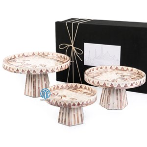 Best Selling 2024 Set of 3 Mother of Pearl Stands With Ramadan <b>Box</b> MOP Chocolate Display Tray Mubarak Decorative Tray - Product Image 5