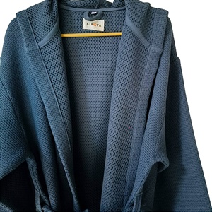 Japanese <b>Waffle</b> Stonewash Turkish Bathrobe Navy, 100% Cotton - Product Image 5