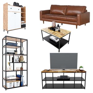 Modern Industrial Wood Living Room Furniture Set 5-Piece PK007 Home Furniture Combo - Product Image 1