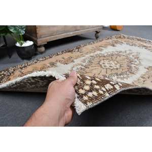 Vintage 39X68 pies alfombra turca Beige marrón clásico área grande rectángulo Patchwork diseño lana látex pasillo habitación cabecera - Product Image 3