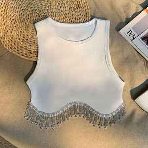 เสื้อแขนกุดประดับเลื่อมลายสีพื้นสำหรับเด็กผู้หญิงมาใหม่ฤดูร้อนเสื้อกล้ามมีพู่เสื้อตัวบนเอวโชว์เสื้อตัวสั้นผ้าเจอร์ซีย์เต้นเผ็ดหวาน - Product Image 6