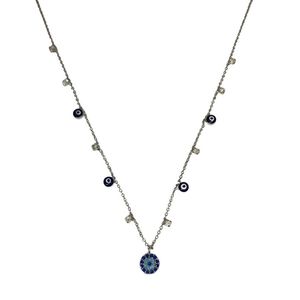 Collier pendentif mode mauvais œil en métal argenté avec breloques suspendues - Product Image 1