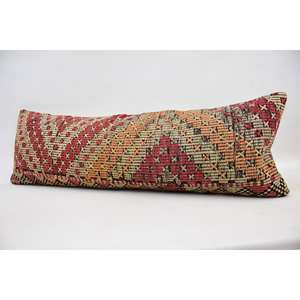 Almohada de lana de retazos Kilim Multicolor, cojín decorativo de 16x48 pulgadas con técnica tejida con patrón de hojas esponjosas Vintage - Product Image 4