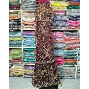 VIP Silky Silk <b>Nigerian</b> ASOEBI Style Bridal Blouse <b>Dress</b> Heavy Golden Beaded African George Wrappers Fabric African Headtie - Product Image 1