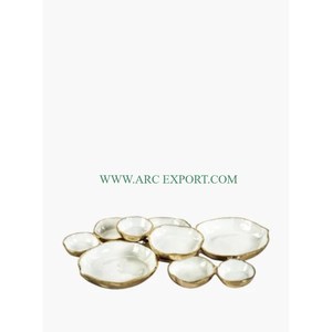 Ensemble de 3 tailles différentes en marbre blanc matériel nouveauté bol de service de nourriture fleur conception laiton plaqué or bol de nourriture Antique - Product Image 5