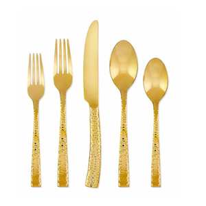 Ensemble de couverts en acier inoxydable de style traditionnel doré, à la vente, motif martelé, poignée polie miroir, couverts pour la maison et l'hôtel - Product Image 3