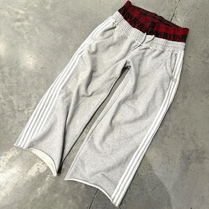 Custom Embroidery Unisex Stripe Sweatpants <b>Jogger</b> Trousers Oversized <b>Baggy</b> Wide Leg Cotton Knit Track Flared Sweat Pants for <b>Men</b> - Product Image 4