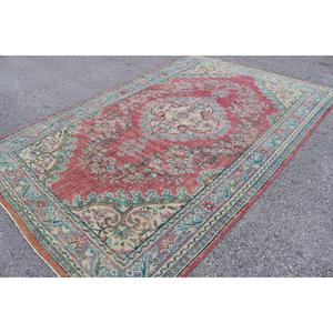 Tapis turc, tapis vintage 7x10,3 pieds, tapis en laine rouge et bleu uni - Product Image 2