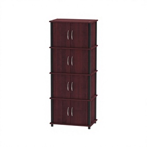 Modern 1955 Multi Use 4 Tier <b>Storage</b> Cabinet Wood Double Door <b>Sideboard</b> Tall Accent Mahogany Oak Buffet Cupboard - Product Image 1