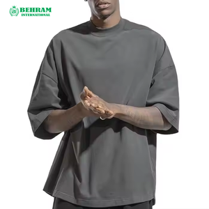 Camisetas de Cuello Redondo Ajustadas de Algodón/Fibra de Bambú de Alta Calidad, Fabricante OEM Personalizado, Ropa Casual para Hombre, Hombros Caídos, Impresión Digital - Product Image 1