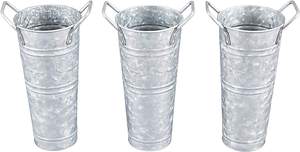 Juego de 3 jarrones florales galvanizados de bronce antiguo, cubos franceses con mango para decoración moderna de interiores y exteriores - Product Image 3