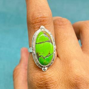 Bague Turquoise Cuivre Vert Argent Sterling 925 Bague Argent Turquoise Cuivre Naturel Cadeau Fête des Mères - Product Image 4