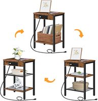 Table d'appoint industrielle vintage à 3 niveaux en métal avec prise USB intégrée pour salon, chambre et canapé