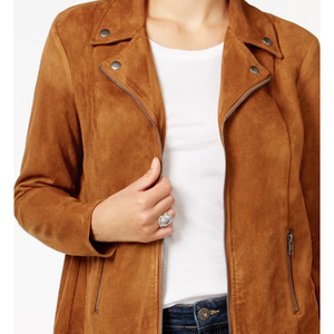 Style & Co Women's Brown X-Large Faux-<b>Suede</b> Moto <b>Jacket</b> Reversible Autumn Outerwear with Custom Logo Solid <b>Bomber</b> Style - Product Image 3