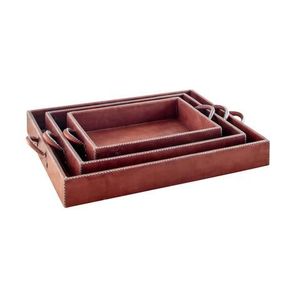 Wholesale Eco-Friendly Luxury Serving Tray Natural Leather Woven Bamboo Handle Premium Leather Tray Bamboo for Serving - Product Image 3