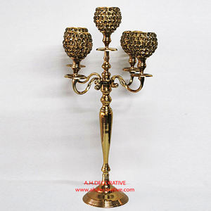 Vintage Custom Shiny Gold Plated Aluminum Tall Table Decorative Handmade Candelabra Crystal Bowls <b>Tea</b> <b>Lights</b> Decoration Weddings - Product Image 2