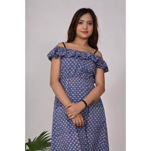 Robe longue de style bohème pour femmes, fait à la main, imprimé floral, 100% coton, tenue d'été décontractée ou de fête - Product Image 3