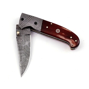2025 personnalisé fait à la main bricolage damas acier couteau pliant haute qualité gaine en cuir bouton poussoir lame changement bois OEM personnalisable - Product Image 1
