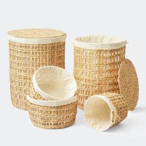 Ecofriendly ชุด05ตะกร้าใส่ผักตบชวา,พร้อมขอบและฝาปิดผลิตในเวียดนาม - Product Image 1