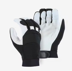 Gants de mécanicien avec logo personnalisé en cuir noir 100% avec paume double rembourrée renforcée de PVC - Product Image 2