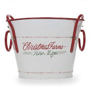 Santas Grove Holiday Planter Bucket Styled in Vintage Metal Look Conçu pour la verdure extérieure et la décoration de jardin d'hiver festif - Product Image 2