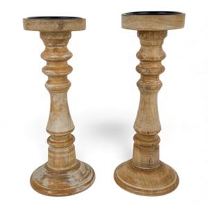 Porte-bougie en bois rond court avec base sculptée lisse et texture naturelle rustique Unique - Product Image 6