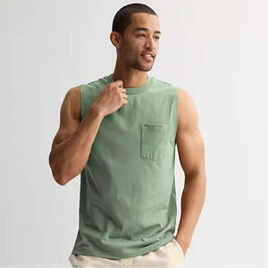 Camisetas sin mangas de gimnasio para hombre de verano de alta calidad, camiseta sin mangas básica de ajuste holgado de algodón peinado - Product Image 3