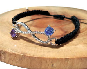 Natural Amethyst & Tanzanite Faceted Gemstone 925 Silver <b>Bracelet</b> Adjustable | <b>Boho</b> Macrame Handmade Infinity Jewelry For Women - Product Image 2