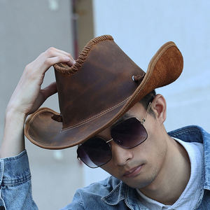 Sombrero Vaquero de Cuero Genuino Premium, Hecho a Mano, Estilo Occidental, Ala Ancha, Sombrero de Moda para Hombres y Mujeres, para Viajes al Aire Libre - Product Image 4