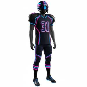 Uniforme de football américain personnalisé, ensemble complet, maillot rouge, pantalon rembourré, short, 100% polyester, haute qualité, vêtements d'équipe, numéro, logo - Product Image 2