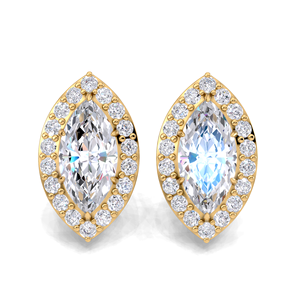Boucles d'oreilles clous halo en diamant taille marquise 1,288 carats en or jaune, blanc et rose 14 carats, pavé classique, joaillerie fine - Product Image 5