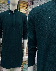 El mejor trabajo de Chikan tradicional indio, Kurta ropa de fiesta de seda, la última Ropa Étnica exclusiva para todas las ocasiones hermosas para hombres - Product Image 6