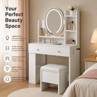 Coiffeuse murale moderne éclairée et extensible en MDF, durable, pour chambre à coucher