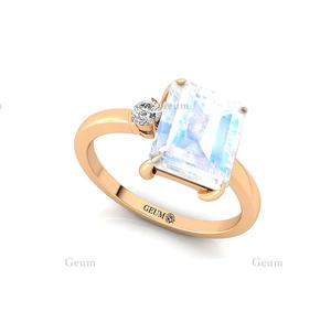 แหวนแต่งงานประดับเพชรแท้สำหรับผู้หญิงแหวนมูนสโตนสีรุ้งคลาสสิก18K ทองแท้ดีงามของขวัญครบรอบปี - Product Image 6