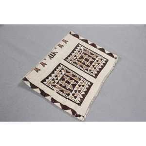 Turkish <b>Vintage</b> <b>Rug</b>, 2,8x2 ft <b>Rug</b>, White Abstract Wool <b>Rug</b> - Product Image 2