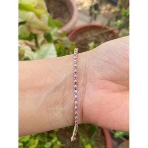 กำไลข้อมือเทนนิสทองคำ 14k ประดับอเมทิสต์และเพชร เครื่องประดับแฟชั่น - Product Image 4