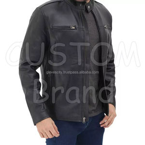 2025 ville élégant hommes coupe ajustée veste en cuir col montant chaud avant Logo à la mode poche conception lettre motif coupe-vent - Product Image 6