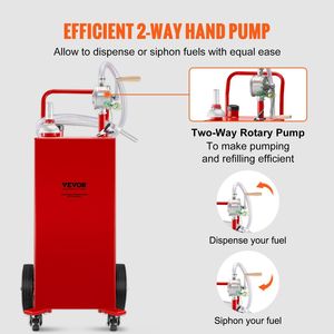 Red Fuel Caddy 30 Gallon 4 Wheels Manual Transfer Pump <b>Gasoline</b> Storage Tank For Cars Lawn Mowers Boats Industrial Use - Product Image 3