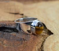 Bague fine en argent sterling 925 faite à la main Design classique unique avec pierre précieuse œil de tigre naturel Vermeil d'éternité personnalisé