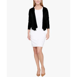 Cardigan ouvert en velours pour femme Tommy Hilfiger, à manches longues, pull formel avec ourlet à volants, noir, taille L, pour l'hiver - Product Image 3